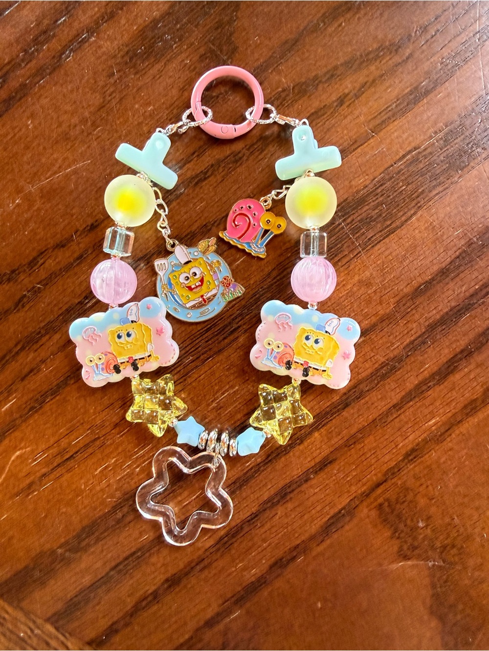SpongeBob Themed Pink & Yellow Beaded Keychain Charm